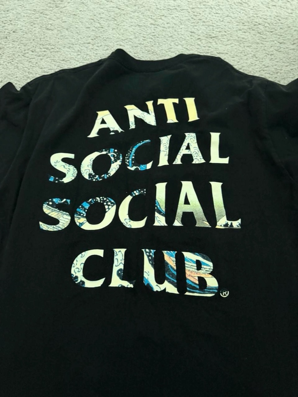 Anti Social Social Club Black Tee with Blue Patterned Logo
